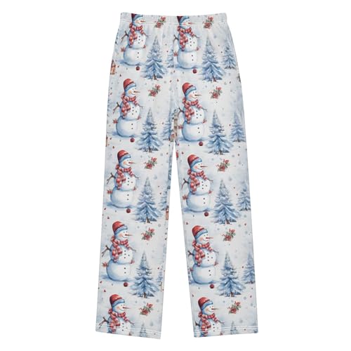 Christmas Xmas Snowman Long Pajama Pants Elastic Waist PJ Bottoms with Pockets S A1109782
