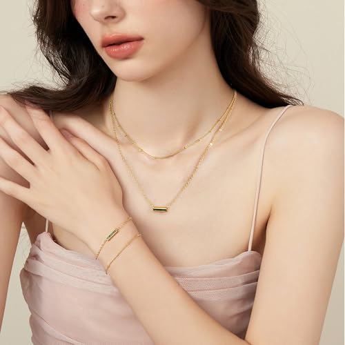 Turandoss Birthstone Necklace for Women, Dainty 14K Gold Plated 12 Months Birthstone Layered Necklaces, Trendy Birthday Jewelry Gifts for Women Teen Girls4