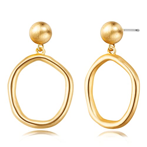 YKKZART Pendientes de oro para mujer, chapados en oro de 14 quilates, con perlas roscadas, hipoalergénicos, delicados, barrocos, geométricos, rectangulares, colgantes para mujer, modernos, Latón, Sin