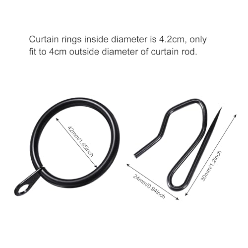 Anneaux de rideau en métal noir 4,1 cm avec crochets | Lot de 60 pièces Hotop - 4