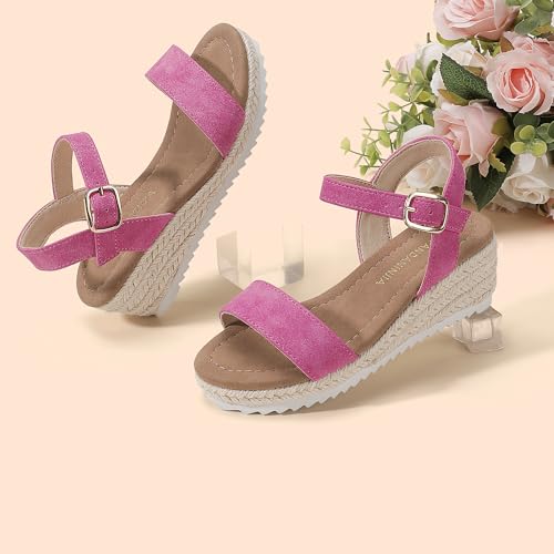 Image of PANDNAINJIA Girls Sandals Wedge Platform Heels Dress Shoes | Little Big Kids Heel Espadrille Lightweight Open Toe Summer Flower Girl Wedding Party Shoes