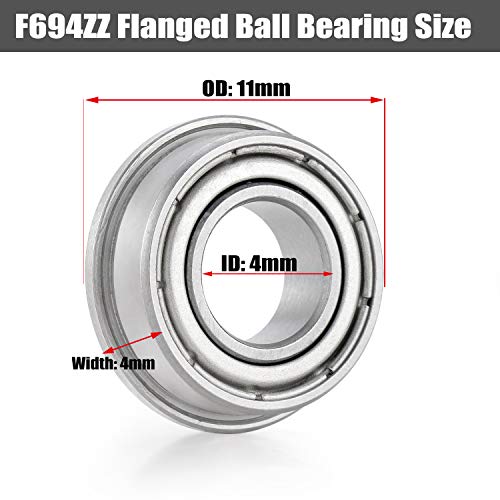 F694ZZ Miniature Flanged Bearings ID:4mm OD: 11mm Width: 4mm Double Sided Metal Shield Radial Ball Bearing