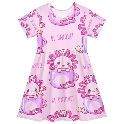 Cute Cartoon Pink Axolotls Toddler Girls Dresses Easter Spring Dress Short Outfit Little Girl Dress 2t
