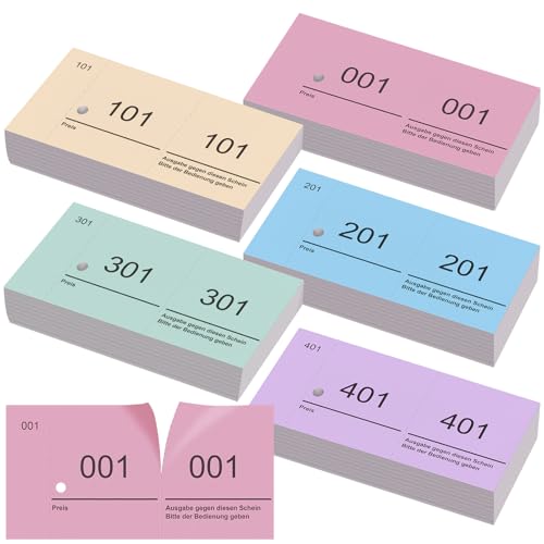 Nezyo Bloques de Números Ediciones Dobles Blöck Números del 1 al 500 5 Colores 5 x 10 Cm Bloques de Números para fichas de Guardarropa Desprendibles Numerados Entradas Fiestas(Color Sencillo,5)