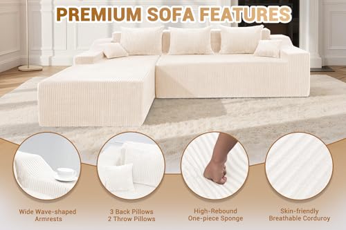 Image of HABUTWAY 101'' Modular Sectional Sofa Cloud Couch with Deep Seat, Modern L-Shaped Convertible Couches Upholstered Couch with Chaise for Living Room Bedroom(Beige, Left-Facing Chaise)