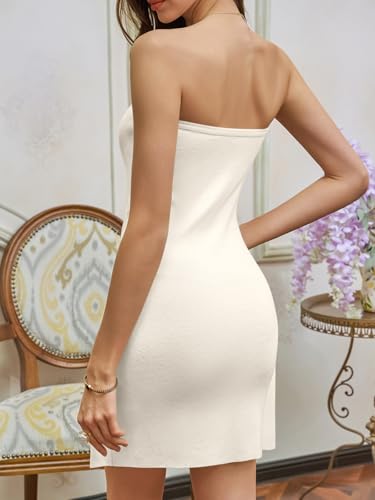 Image of Wenrine Womens Sexy Tube Top Dress Strapless Self Tie Wrap Asymmetrical Hem Knit Summer Party Mini Dresses
