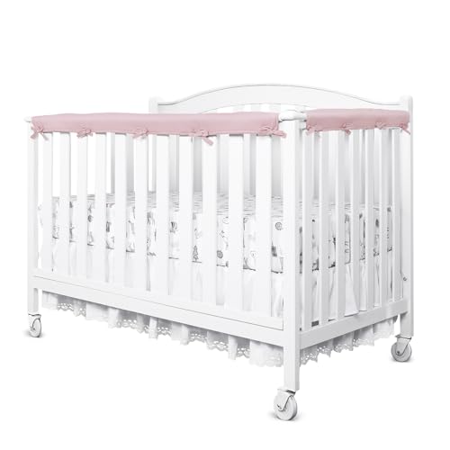 FRTUI Pink/White Reversible Crib Rail Covers, Three-Layers of Thickened Material to Protect Baby's Teeth, Soft Anti-Collision Crib Teething Rail Cover, Strip Corner Baby Bed Chewing Guard Rail, 3-PCS