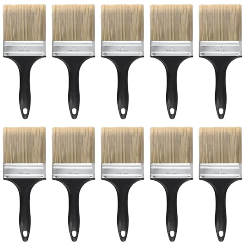 Image of SOUJAP 10 PCS 4 Inch Paint Brush, 100mm Professional Painting Brush, decorating Paint Brush with Plastic Handle for Fence Wall Ceiling