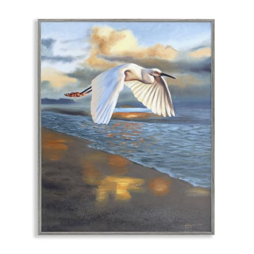 Egret Wingspan Over Beach, 16 x 20 Inch Framed Giclée Print