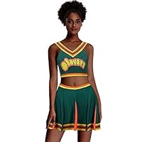 Funhoo Cheerleader Uniform Grün Oberteil Minirock Cheerleading Kostüm Cheer Captain Film Cosplay Outfit für Mädchen Damen Schule Tanzen (S)