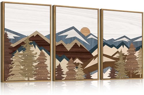 Toiles murales de montagne bohème : lot de 3 décorations abstraites