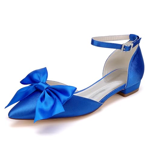 Luxurious Satin Pointed Toe Flats w/Adjustable Ankle Tie & Bow Detail - Comfortable Slingback Flats for Women