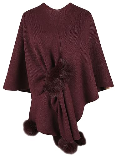 Fashion Cape Shawls for Women Faux Fur Pom Pashmina Wrap Large Scarves Open Front Poncho Cape Soft Cardigan Sweaters