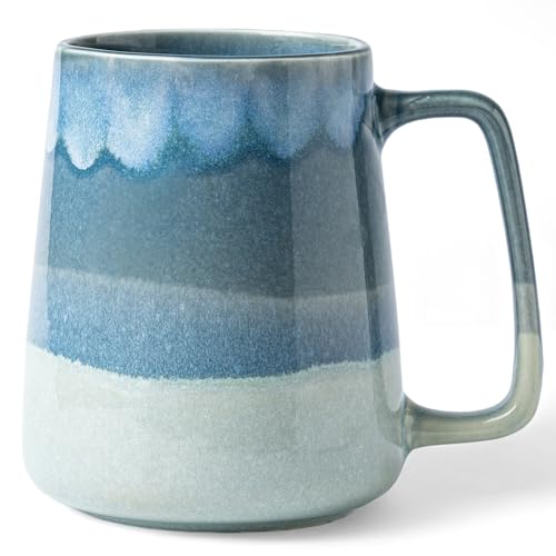 TaoTaojarvie Ceramic Coffee mugs, 24 oz, Extra Large Mugs, Big Tea and Cups, Large Handle, Pottery Mugs, Transmutation Glaze,Wide Bottom Coffee Mug, Microwave and Dishwasher Safe. (Light Green)