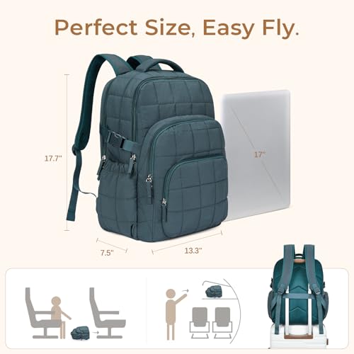 Image of CLUCI 17.3 Inch Laptop Backpack for Women, Anti Theft Travel Backpack, Puffer Quilted Work Backpack, Water Resistant College Bookbag, Carry on backpack with RFID(Green)