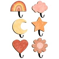 MOSITU 6Pcs Kids Coat Rack Hook Cute Coat Hooks Boho Wooden Wall Hooks Hanging Decorative Clothes Key Hat Hanger Nursery Wall Mounted Coat Hook for Kids Room Bedroom Bathroom Home Decor