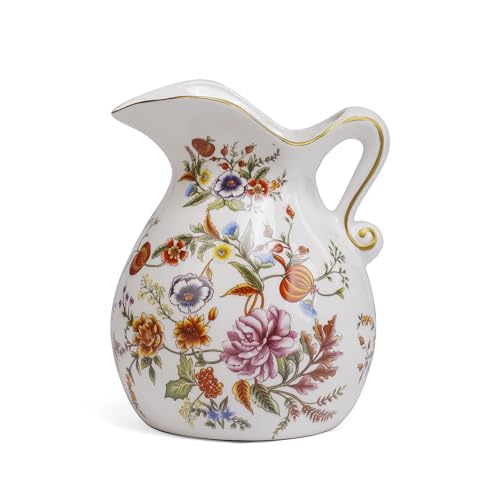 Unique Colorful Vase with Hand Painted Gold-Handle, Rustic Ceramic Farmhouse