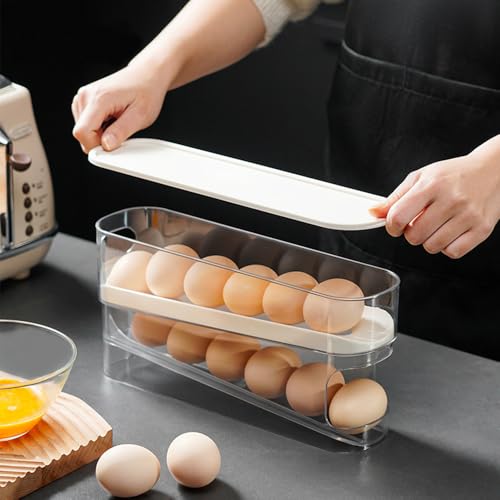 Miniatura 6 de Soporte Para Huevos Para Frigorífico,Dispensador De Huevos,Portahuevos Rodante Automático Para Refrigerador,Organizador De Huevos Para Nevera,Caja De Almacenamiento De Huevos