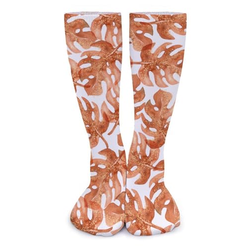 Unisex Novelty Socks,Terracotta Tropical Monstera Leaves Fashion Casual Calf Socks Breathable Athletic Sports Socks