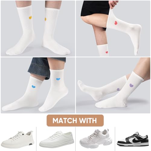 Image of Corlap Women's Cotton Crew Calf Socks - 5 Pairs Ankle High Dress Casual Socks, Fun Cute Heart Gifts for Mom Mother