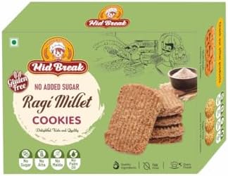 Midbreak No Added Sugar Ragi Atta (Finger Millet) Cookies - 200gm (Pack Of 1) | Gluten-Free & Healthy Biscuits | Tasty Butter Biscuits | Healthy, Nutritious, and Delicious