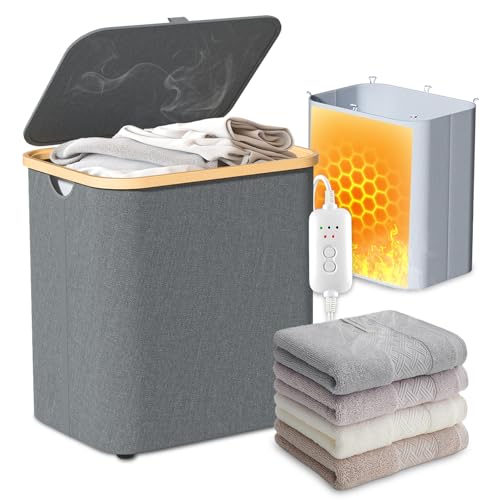 cocozywarm Towel Warmer & Laundry Basket 2-in-1 Foldable Towel Warmer for Bathroom with Removable Heating Bag 20/40/60Mins Fast Heating Auto Shut-Off Fits 3 Large Towels Blankets Ideal Xmas Gift