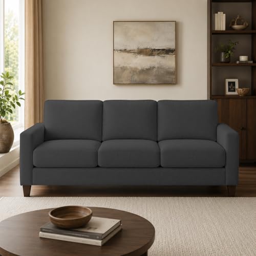 Image of Casaliving Gladino Modern Velvet Fabric Sofa, Tufted Design Upholstered 3 Seater Sofa Set for Living Room, Premium Velvet Fabric Sofa (Black)
