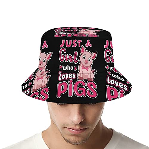Just Girl Who Loves Pigs Bucket Hat Animal Pattern Sun Hat For Women Men Summer Travel Beach Packable Casual Cap Unisex Animal Lover Gift #TOP1