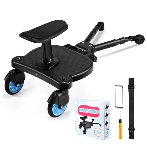 Patin Carro Bebe Universal con Asiento,FNRIDS Buggy Board portátil para niños,con correa de suspensión, Diseño estable de dos ruedas, Accesorio para cochecito para niños de 2 a 6 años (25 kg) (azul)