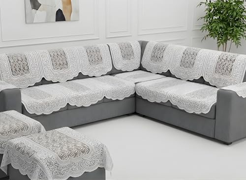Image of Fab Nation Sofa Cover L Shape 7 Seater with Corner L Type Fully Covered Sofa Set for Living Room | Cotton Sofa Slipcovers for 4 + 3 Seaters Cover with 2 Arms + 2 Setty Covers | Silver