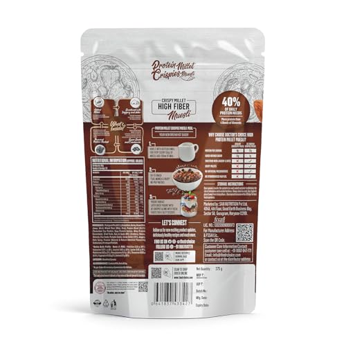 DC DOCTORS CHOICE High Protein Multigrain Muesli - 22 G Protein,No Maida,No Palm Oil,Jaggery Sweetened Fiber-Rich,Preservative-Free,Healthy Crunchy Treat(375 G,Dark Choco Berry Muesli)