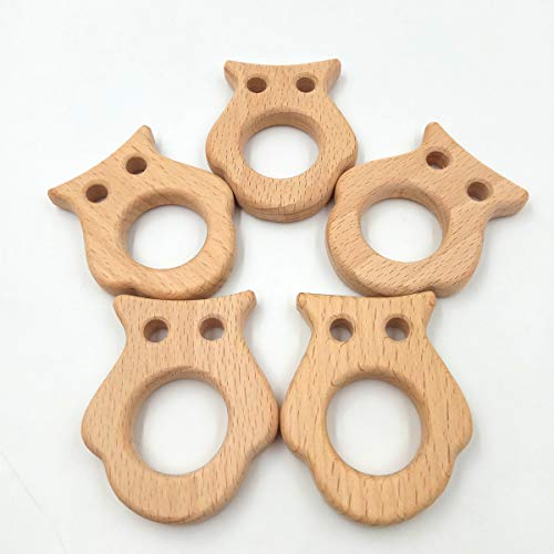 Image of 5pcs Lovely Cartoon Wood Owl Montessori Toy Pure Natural Animal Shape Toy Beech Wooden Handmade Pattern DIY Jewelry Making Necklace Pendant Accessory (Owl)