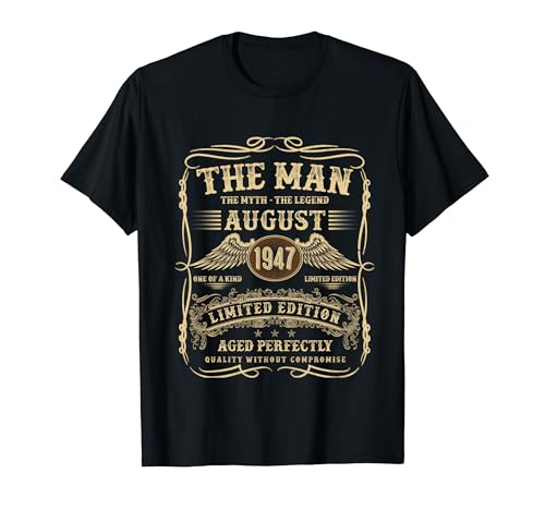 Agosto de 1947 Regalos de cumpleaños de 77 años para hombres 77 cumpleaños Camiseta