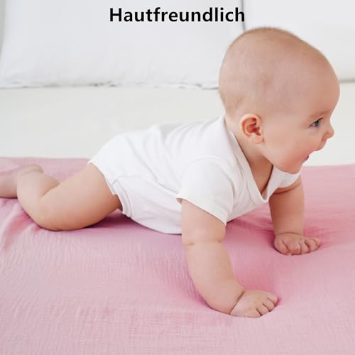 Baby Pucktuch Musselin-Wickeldecken 104x94cm Ultraweiche Atmungsaktive Sommerdecken aus 100% Baumwolle für Neugeborene Jungen und Mädchen Vielseitig Einsetzbar als Wickeltuch Stilltuch(Lila&rosa)
