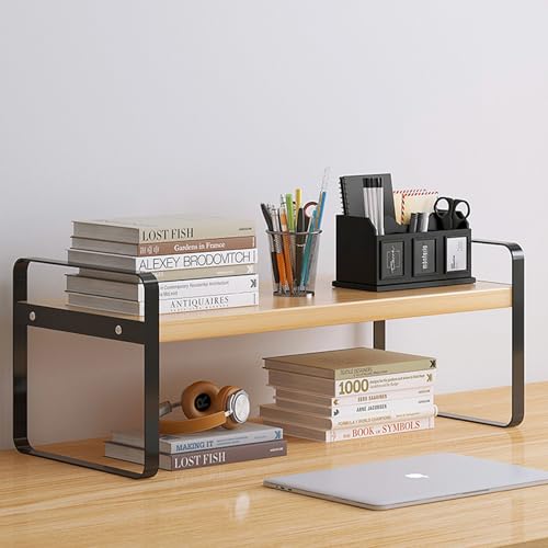 YGYQZ Wood Office Desk Shelf Organizer - Desktop Supplies Cute Dresser Top Organization Storage Rack and Cubble Decor Aesthetic Bookshelf for Women Man and Kids (Black Wood-Single Tier)