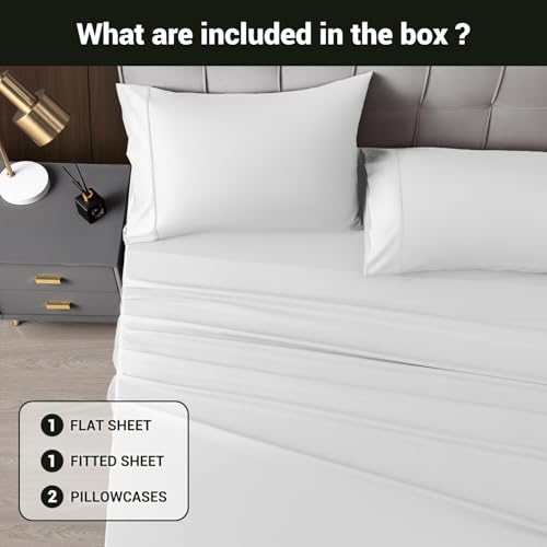 Image of Shilucheng 4 Piece Full Sheet Sets, Cooling Sheets, Blend Rayon Derived from Bamboo, Deep Pocket Up to 16 inch, Breathable & Soft Bed Sheets, Hotel Silky Bedding Set, White