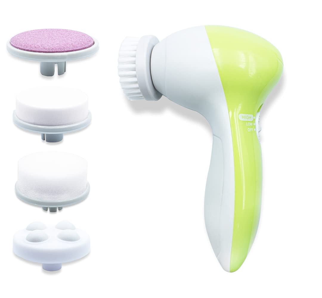 Arte Sedução Escova Facial Elétrica 5/1 Esfoliante Massageadora Portátil, Verde
