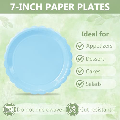 Image of Light Blue Paper Plates and Napkins,Baby Blue Disposable Dinnerware, 25-7 inch