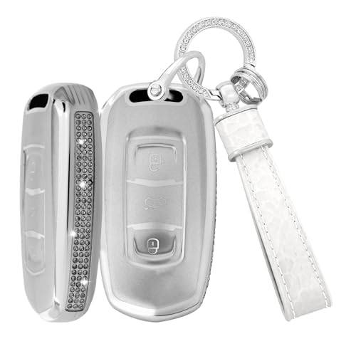 Coque de clé TPU Geely anti-choc étui blanc brillant 3 boutons avec porte-clés