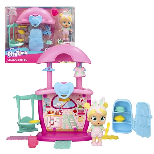 Bebés Llorones Playtime la Cocina de Chloe, Mini Muñecas, Set de Juego para Completar tu Mundo Playtime, con 14+ Accesorios y Muñeca Exclusiva que Llora de Verdad, Juguete para Niños de 4 a 6 Años