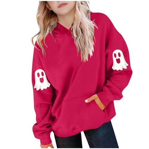 Girls Halloween Sweatshirts Spooky Season Funny Long Sleeve Graphic Crew Neck Pullover Tops Cute Ghost Sweater