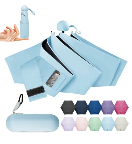 LILAC Mini Regenschirm Leicht & Kompakt, UPF 50+ UV-Schutz Taschenschirm für Damen Herren & Kinder, Kleiner Reiseschirm mit Hartschalen-Etui & Karabiner, 90cm Spannweite