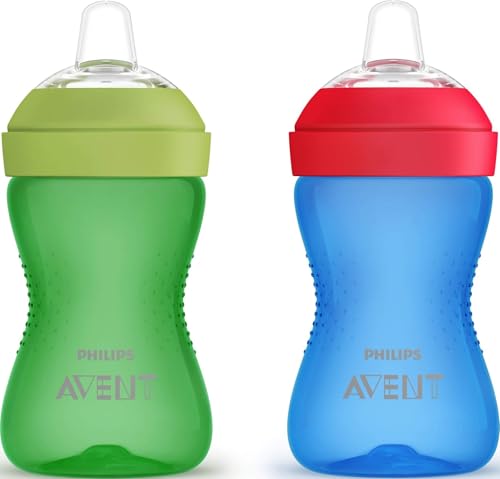 Image of Philips Avent My Grippy Spout Sippy Cup, Soft Spout, 10 oz, BPA-Free | Ages 9-24 Months, Leak-Proof Design, Soft Silicone Spout, Anti-Slip Grip, Easy to Clean, Blue/Green, 2-Pack, SCF801/21