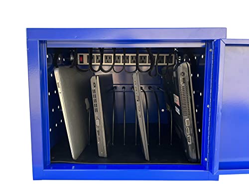 Workington 10-Device Wall Mounted Portable School Charging Cart Station With Velcro Cable Ties For Chromebook, Tablet And Laptop Computer With Power Strip Included 1002 Blue #TOP5