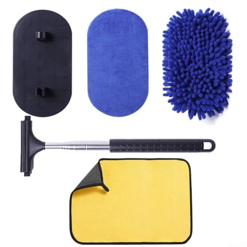 Filteilect Cepillo de lavado de coche con cabezal retráctil y giratorio para limpieza de parabrisas, cerdas de microfibra ajustables de 180 grados, mango extensible de 27-101 cm, compatible