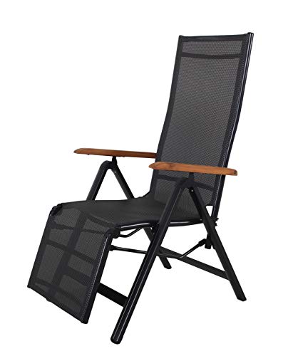 Ambientehome Fauteuil Relax en Aluminium avec Housse en Textile Noir et accoudoirs : Acacia