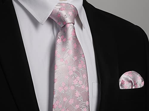 Image of Enlision Ties for Men Floral Tie Handkerchief Cufflinks Set Formal Flower Classic Mens Necktie & Pocket Square Wedding