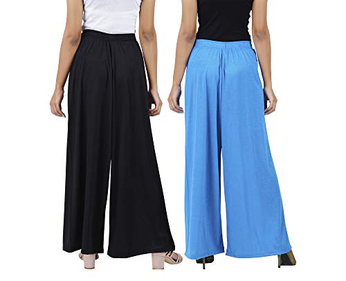 Image of Buy That Trendz M to 4XL Cotton Viscose Loose Fit Flared Wide Leg Palazzo Pants for Women Black Royal Blue Combo Pack of 2