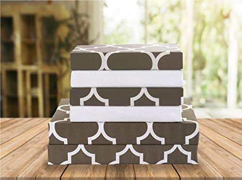 Elegant Comfort Luxury Soft Bed Sheets Quatrefoil Pattern - 1500 Premium Hotel Quality Microfiber Softness Wrinkle and Fade Resistant (6-Piece) Bedding Set, King, Grey