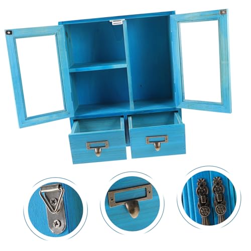 DONFAMDS Armario De Pared Vintage De Madera Rústica, Gabinete Puertas Dobles, Tamaño Compacto, Color Azul, Almacenamiento Multifuncional para Sala De Estar y Cocina, Mueble De Almacenamiento Único - imagen 5